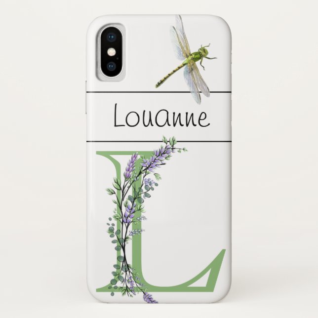 Alphabet Letter L Lavender Eucalyptus Dragonfly Case-Mate iPhone Hülle (Rückseite)