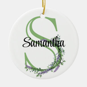 Alphabet Letter S, Aquarelllavender botanisch Keramik Ornament