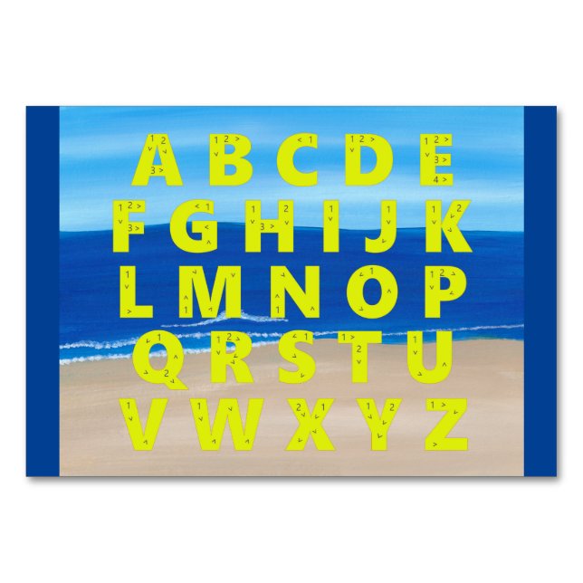 Alphabet Letter Tutorial Cards, Beach theme Tischnummer (Vorderseite)