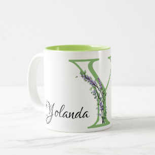 Alphabet Letter Y, Aquarelllavender botanisch Zweifarbige Tasse