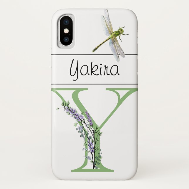 Alphabet Letter Y Lavender Eucalyptus Dragonfly Case-Mate iPhone Hülle (Rückseite)