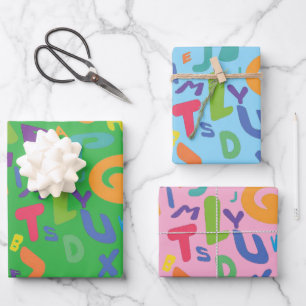 Alphabet Letters Design Wrapping Paper Geschenkpapier Set