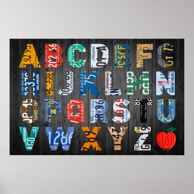Alphabet License Plate Art Poster (Vorne)