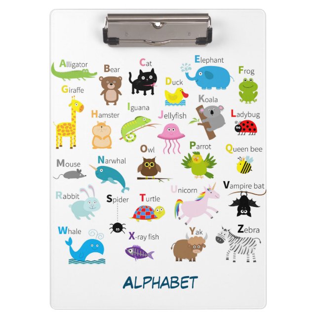 Alphabet mit Tierbildern und Buchstaben Klemmbrett (Vorderseite)
