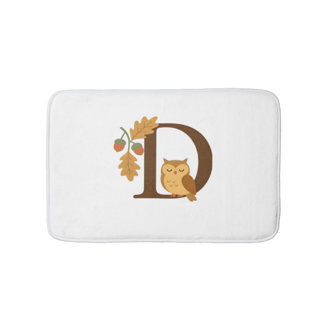 Alphabet Monogram Letter D - Owl mit Oak L Badematte (Vorderseite)