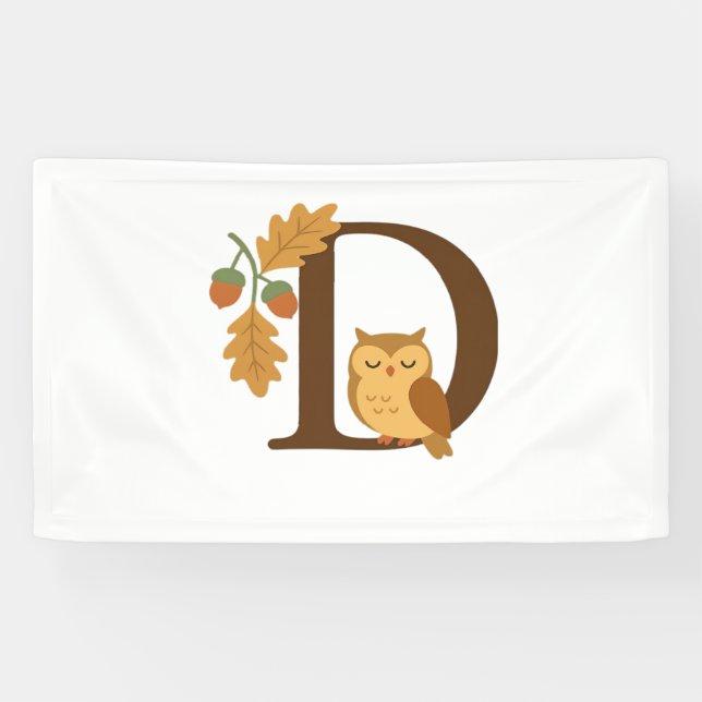 Alphabet Monogram Letter D - Owl mit Oak L Banner (Horizontal)