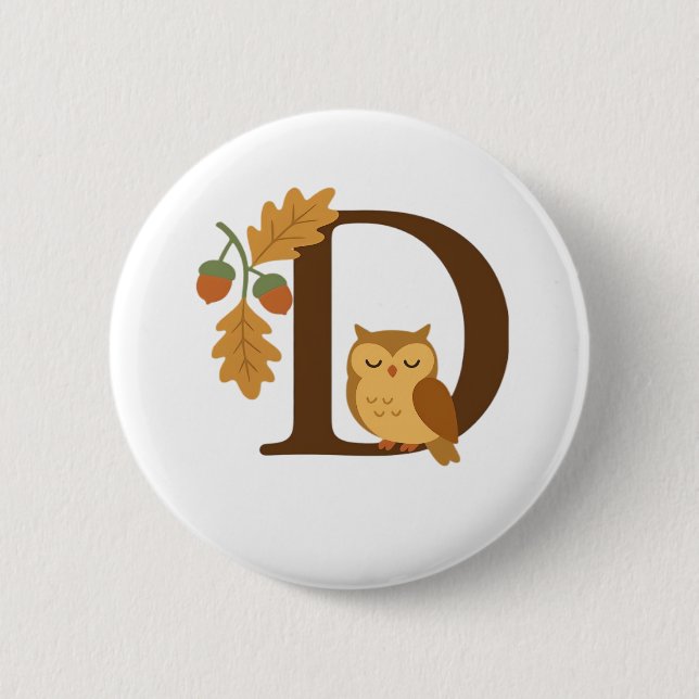 Alphabet Monogram Letter D - Owl mit Oak L Button (Vorderseite)