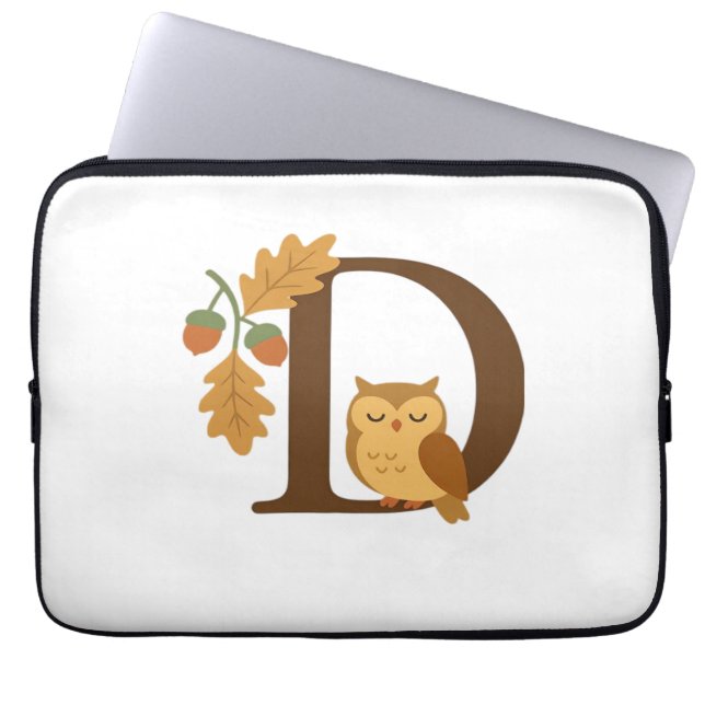 Alphabet Monogram Letter D - Owl mit Oak L Laptopschutzhülle (Vorderseite)