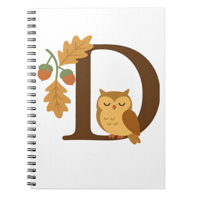 Alphabet Monogram Letter D - Owl mit Oak L Notizblock (Vorderseite)