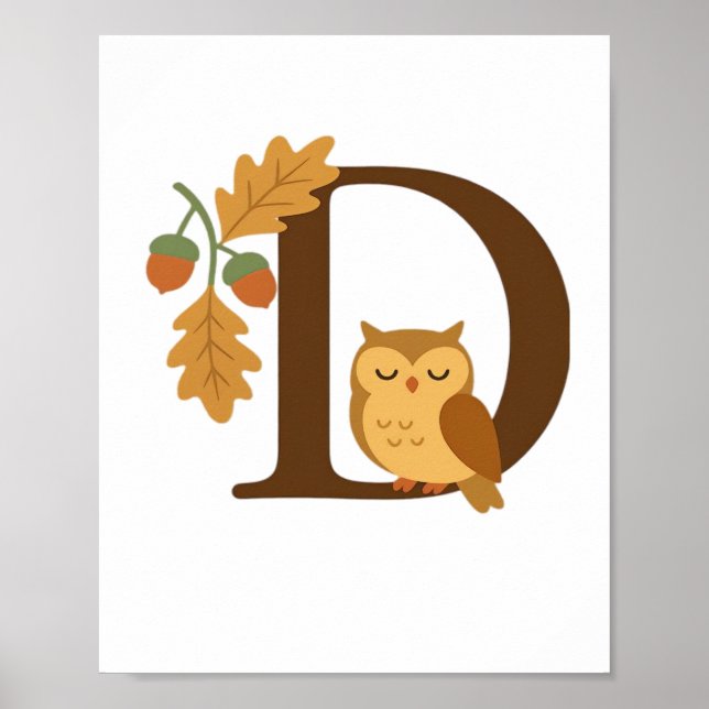 Alphabet Monogram Letter D - Owl mit Oak L Poster (Vorne)