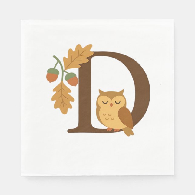Alphabet Monogram Letter D - Owl mit Oak L Serviette (Vorderseite)