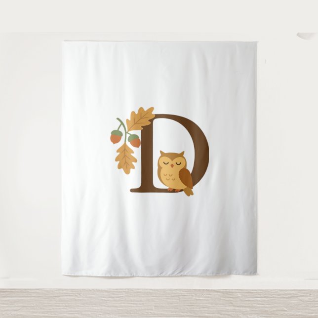 Alphabet Monogram Letter D - Owl mit Oak L Wandteppich (Vorderseite)