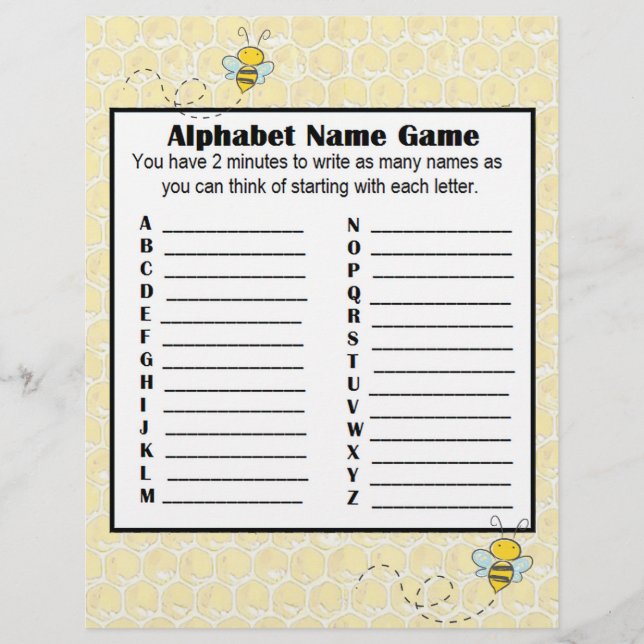 Alphabet Name Game and Baby Showroom Bingo Game Flyer (Vorne)