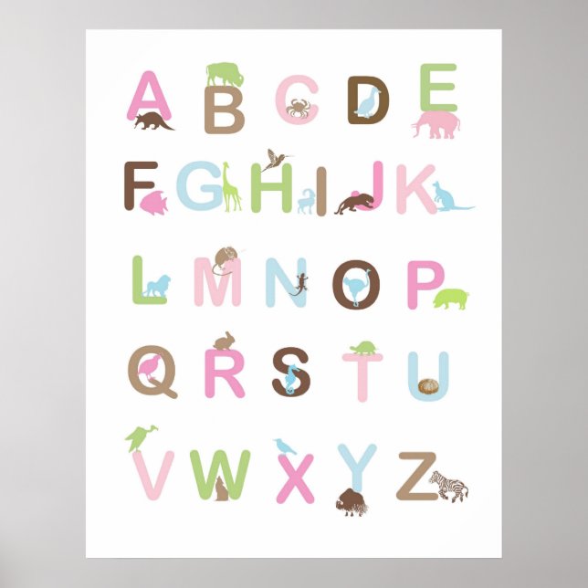 Alphabet-Poster in Rosa und Braun Poster (Vorne)