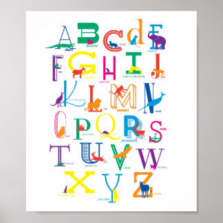Alphabet Poster mit tierischen Silhouetten in Farb