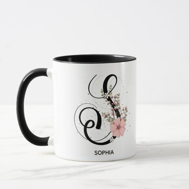 Alphabet Script Letter S Floral Monogram Blume Tasse (Links)