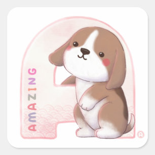 Alphabet Series: "A" Phantastische Beagle Illustra Quadratischer Aufkleber