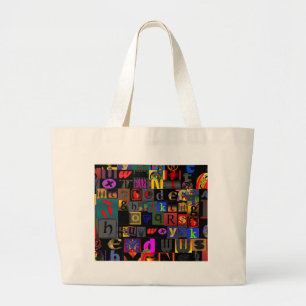 Alphabet-Suppe, Mosaikbriefe-Design, lustige Farbt Jumbo Stoffbeutel