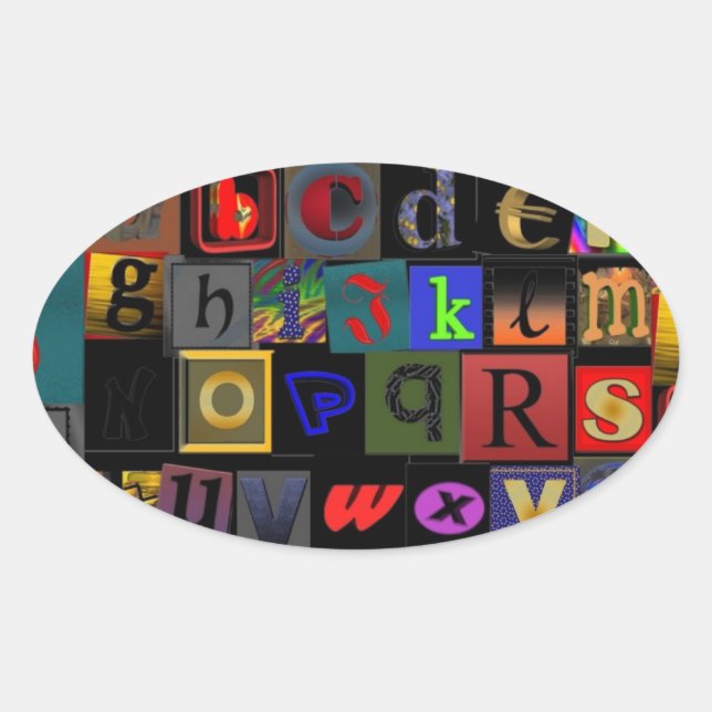Alphabet-Suppe, Mosaikbriefe-Design, lustige Farbt Ovaler Aufkleber (Vorderseite)