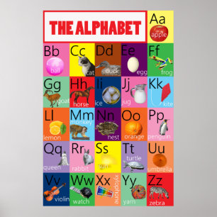 Alphabet-Tabelle bunt mit Bildern für Kinder Poster