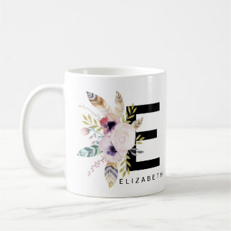 Alphabet-Tassen-Monogramm Boho Wasserfarbe der Kaffeetasse