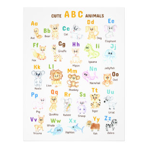 Alphabet-Tier-ABC Süße Tiere  Fotodruck