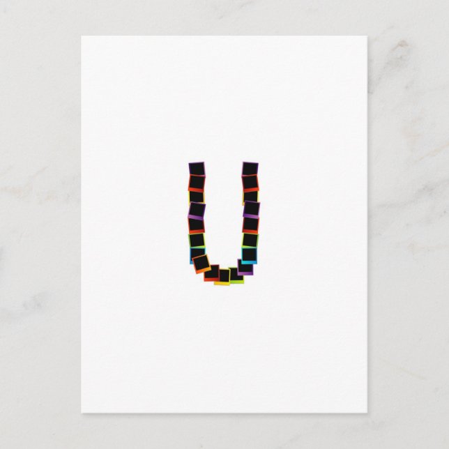Alphabet U mit farbenfrohen Postkarte (Vorderseite)