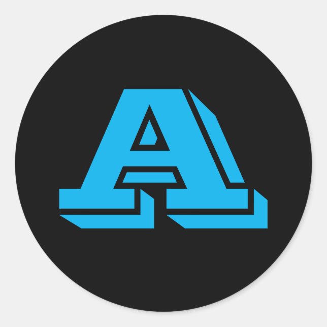 Alphabet von Janz Hauptstadt Blue Letter A Black Runder Aufkleber (Vorderseite)