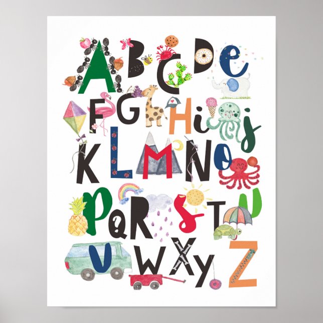 Alphabet Wall Art, Aquarellfarben ABC Kinderdekora Poster (Vorne)