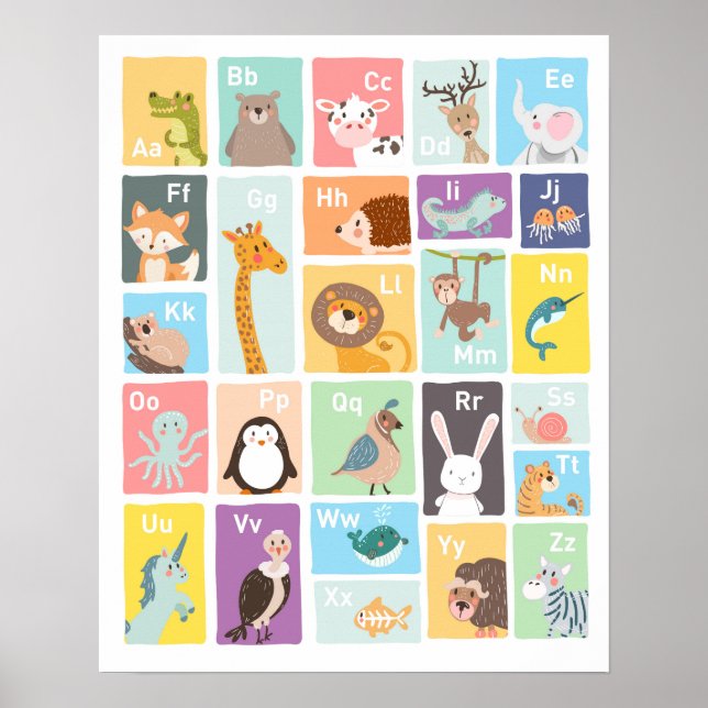 Alphabet Wand Art Alphabet Tiere Kinderzimmer Poster (Vorne)