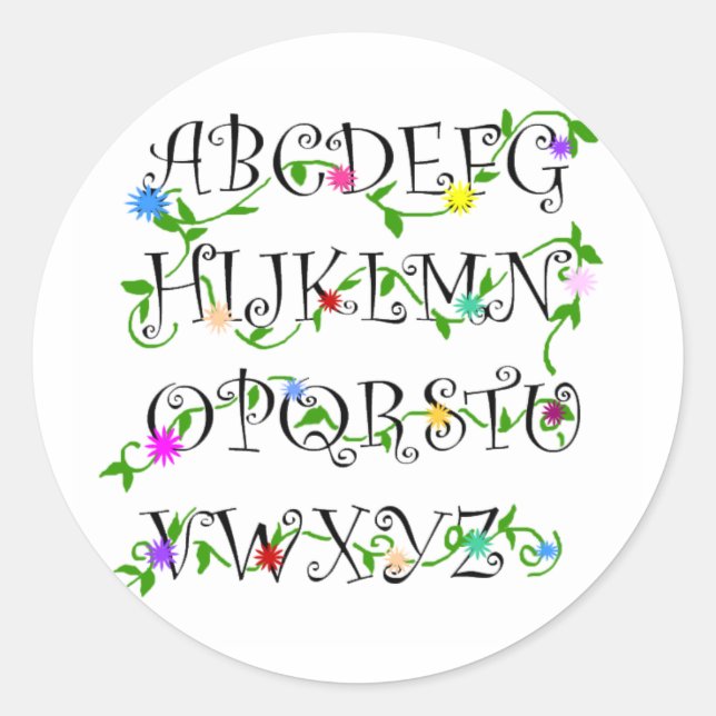 Alphabete mit Blume-Aufklebern Runder Aufkleber (Vorderseite)