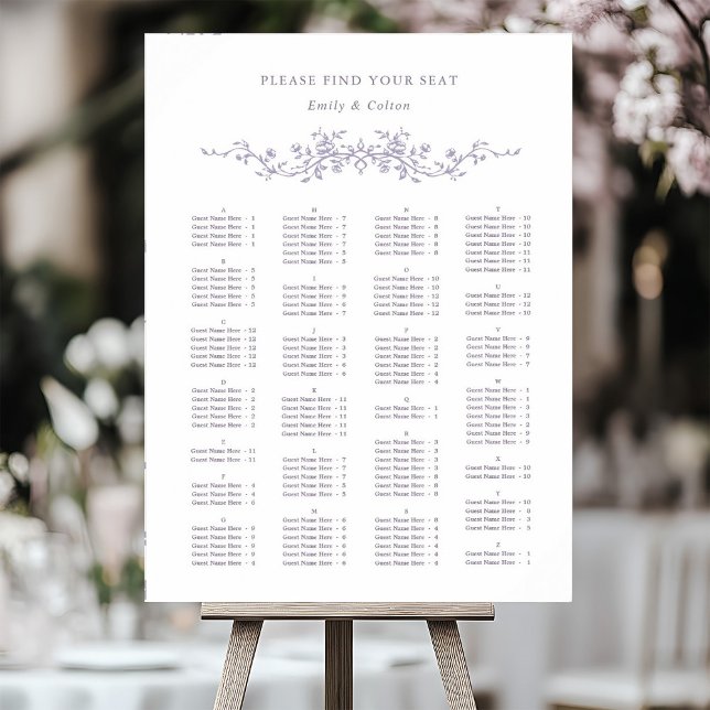 Alphabetical Order Lavender Wedding Seating Chart Poster (Von Creator hochgeladen)
