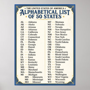 Alphabetisch 50 Vereinigte Staaten von Amerika - V Poster