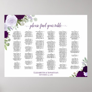 Alphabetische Hochzeits-Sitzordnung mit lila Rosen Poster