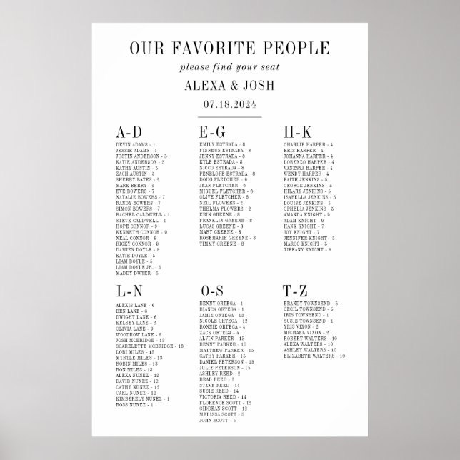 Alphabetische Hochzeitssattelkarte Poster (Vorne)