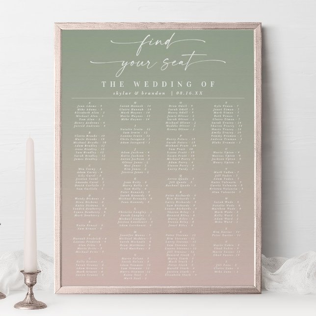 Alphabetische Hochzeitstabelle grün und rosa Poster (Von Creator hochgeladen)