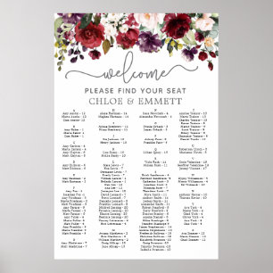 Alphabetische Hochzeitstabelle in Rosa Poster