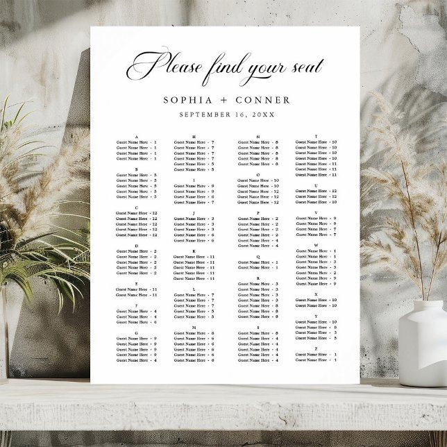 Alphabetische Ordnung einfache Hochzeitssattelkart Poster (Von Creator hochgeladen)