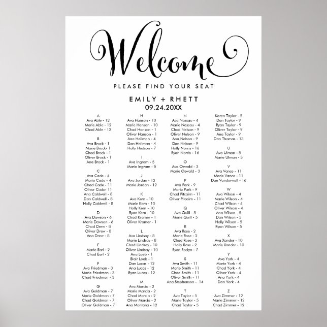 Alphabetische Seetabelle der Südkalligrafie Poster (Vorne)