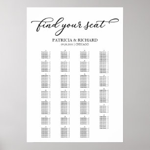 Alphabetische Sitzkarte Chic Black Script Poster