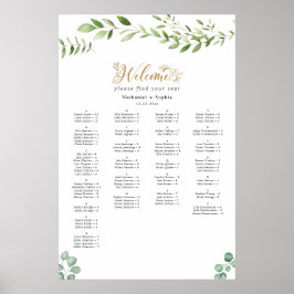 Alphabetische Sitzkarte für goldene Grünpflanzen Poster