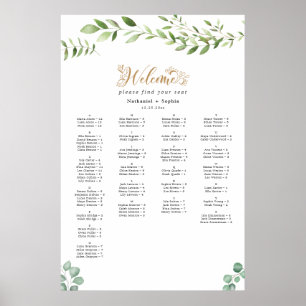 Alphabetische Sitzkarte für goldene Grünpflanzen Poster