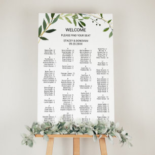 Alphabetische Sitzkarte für tropische grüne Blätte Poster