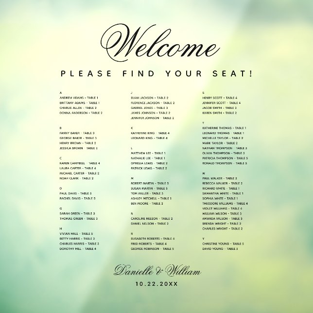 Alphabetische, transparente Hochzeitssattelkarte Fensteraufkleber (Blatt 3)