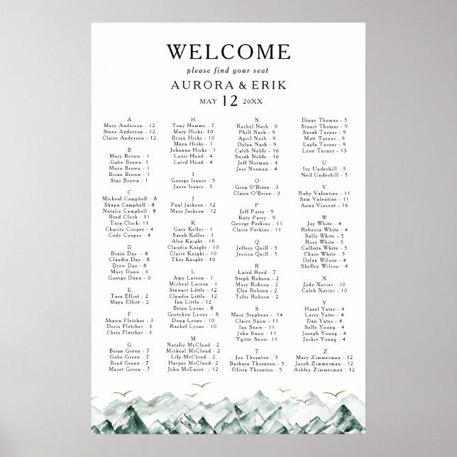 Alphabetische Übersicht über Green und Gold Poster (Vorne)