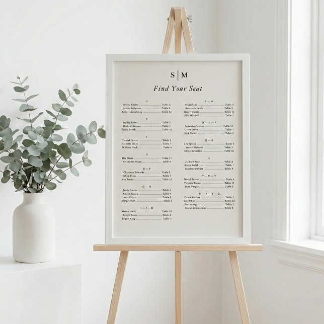 Alphabetischer klassischer Monogramm-Sitzplan Poster (Von Creator hochgeladen)
