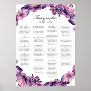 Alphabetischer Sitzplan. Lila und rosa Blumen Poster