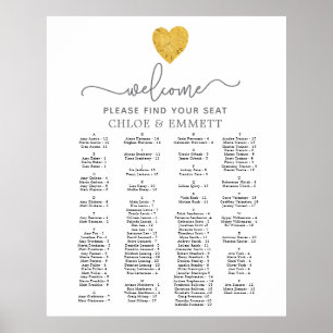 Alphabetisches Hochzeitssortierdiagramm für golden Poster