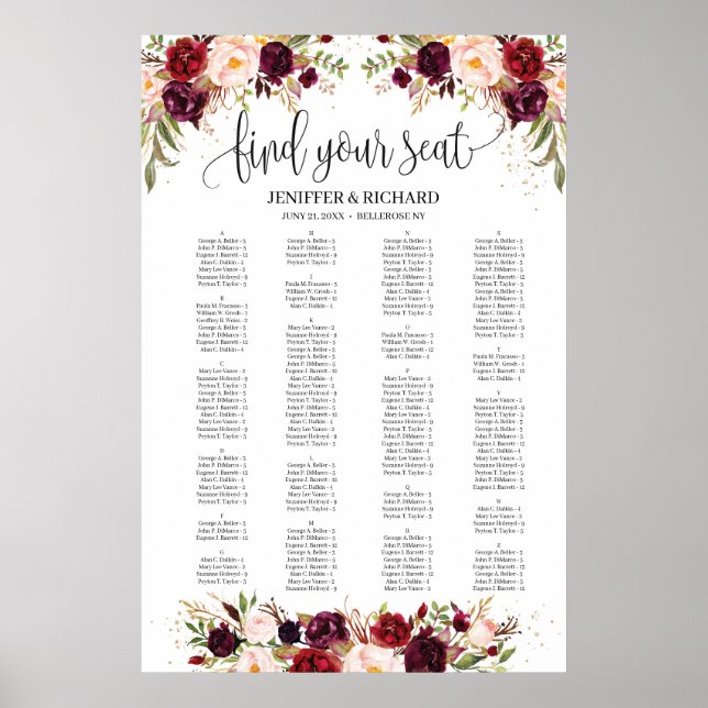 Alphabetisches Marsala-Sitzdiagramm Poster (Vorne)