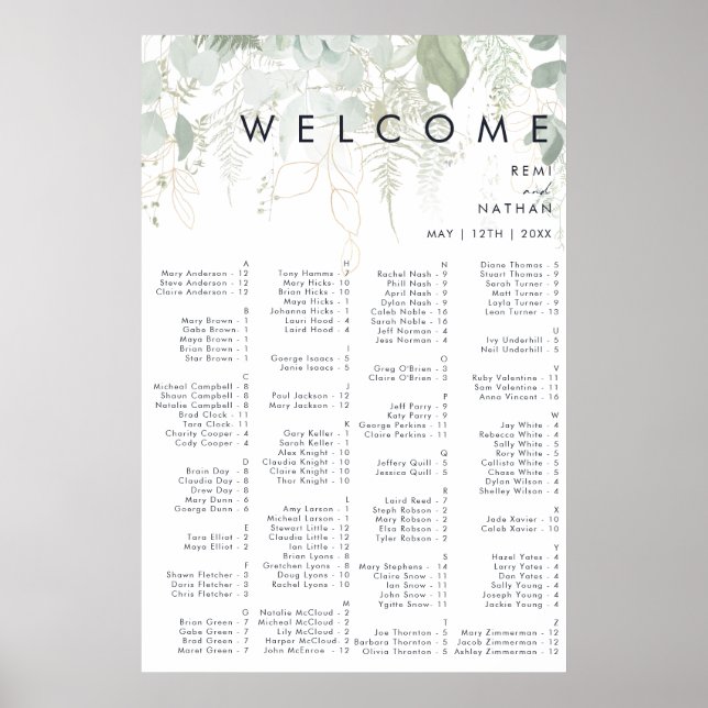 Alphabetisches Plakat für Grünpflanzen und Gold-Le (Vorne)